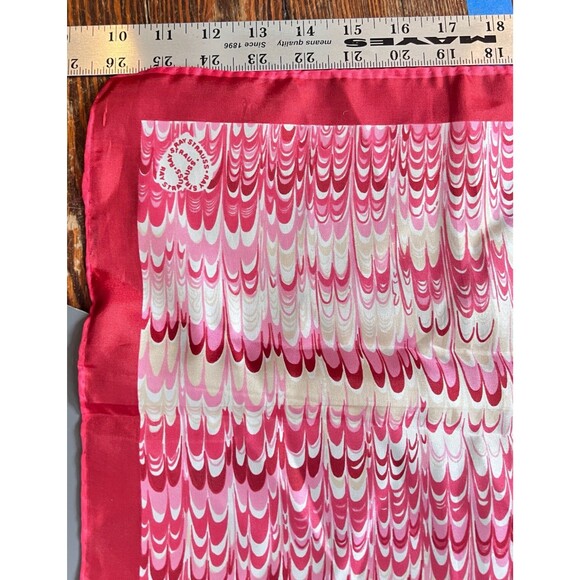 Vintage Ray Strauss Red Marbled Silk Scarf 27” Square Made in Japan - Picture 7 of 9